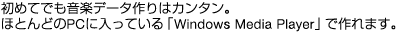 ���߂Ăł����y�f�[�^���̓J���^���B�قƂ�ǂ�PC�ɓ����Ă���uWindows Media Player�v�ō��܂��B