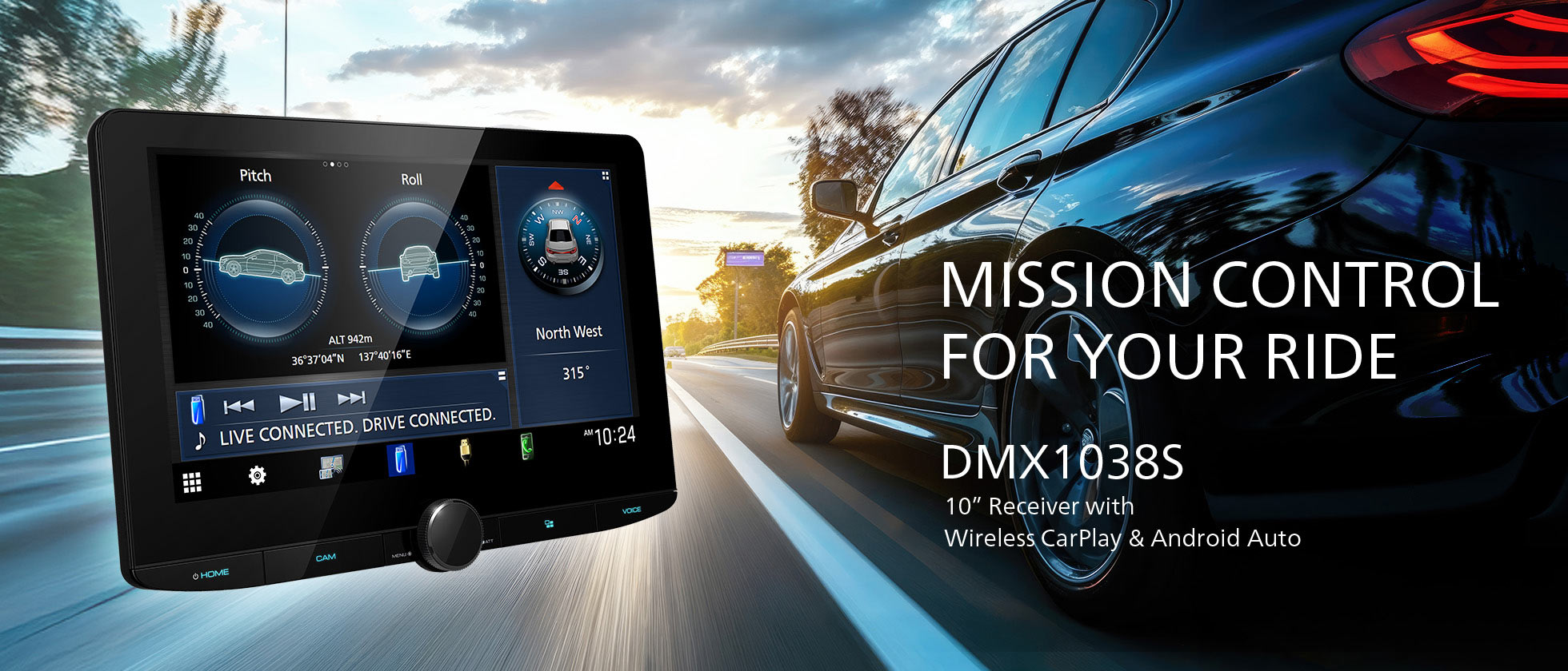 MISSION CONTROL FOR YOUR RIDE DMX1038S 10" Receiver with Wireless CarPlay & Android Auto