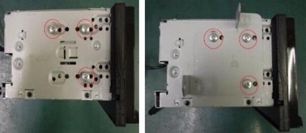 写真：トヨタ レジアスエース (スーパーGL標準ボディ)にナビを取り付ける際、加工する箇所の説明図です。